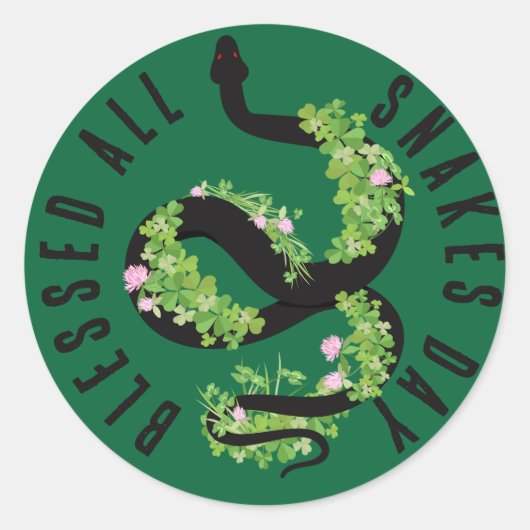 Lucky Black Serpent in Clover All Snakes Day Ronde Sticker (Voorkant)