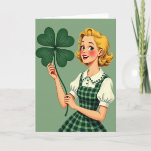 Lucky Blonde Retro Stijl Kunstkaart Kaart