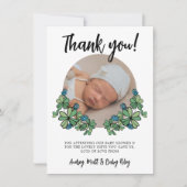 Lucky Blue Clovers Foto Jongen Baby shower Bedankkaart (Voorkant)
