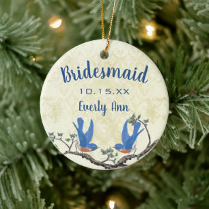 Lucky Bluebird Floral  Lovebird Bridesmaid Keramisch Ornament