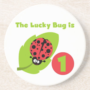 Lucky Bug 1e verjaardag T-shirts en geschenken Zandsteen Onderzetter