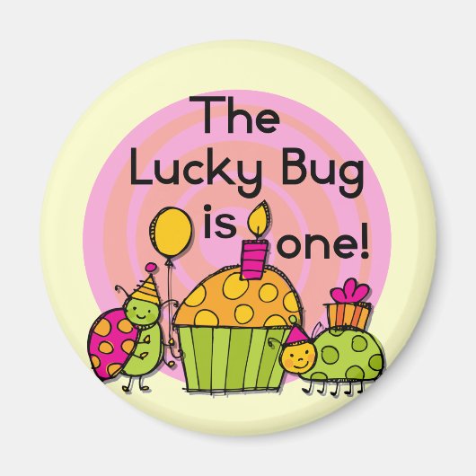 Lucky Bug Cupcake 1st Birthday Tshirts en Gifts Magneet (Voorkant)
