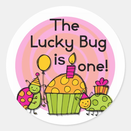 Lucky Bug Cupcake 1st Birthday Tshirts en Gifts Ronde Sticker (Voorkant)