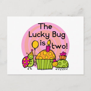 Lucky Bug Cupcake 2e Verjaardag T-shirts en gesche Briefkaart