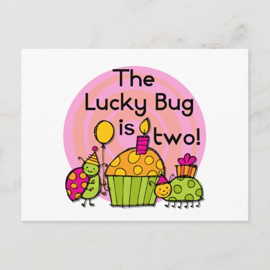 Lucky Bug Cupcake 2e Verjaardag T-shirts en gesche Briefkaart (Voorkant)