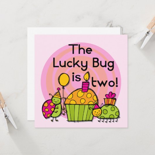 Lucky Bug Cupcake 2e Verjaardag T-shirts en gesche Kaart (Voorkant / Achterkant in situ)