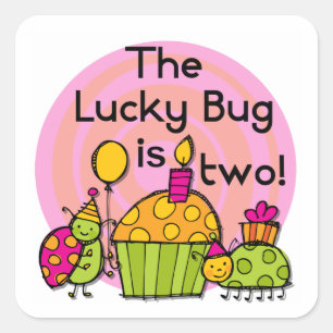 Lucky Bug Cupcake 2e Verjaardag T-shirts en gesche Vierkante Sticker