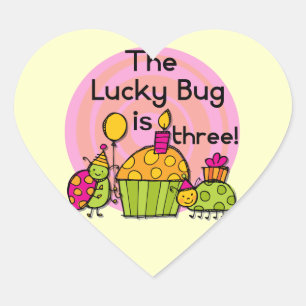 Lucky Bug Cupcake 3e Verjaardag Tshirts en geschen Hart Sticker