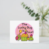 Lucky Bug Cupcake 4e verjaardag T-shirts en gesche Briefkaart (Staand voorkant)