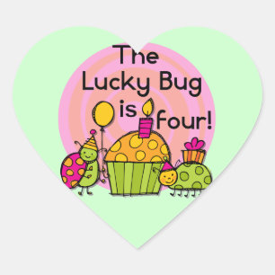 Lucky Bug Cupcake 4e verjaardag T-shirts en gesche Hart Sticker