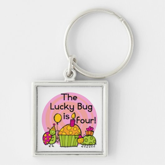 Lucky Bug Cupcake 4e verjaardag T-shirts en gesche Sleutelhanger (Voorkant)