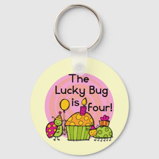 Lucky Bug Cupcake 4e verjaardag T-shirts en gesche Sleutelhanger (Voorkant)