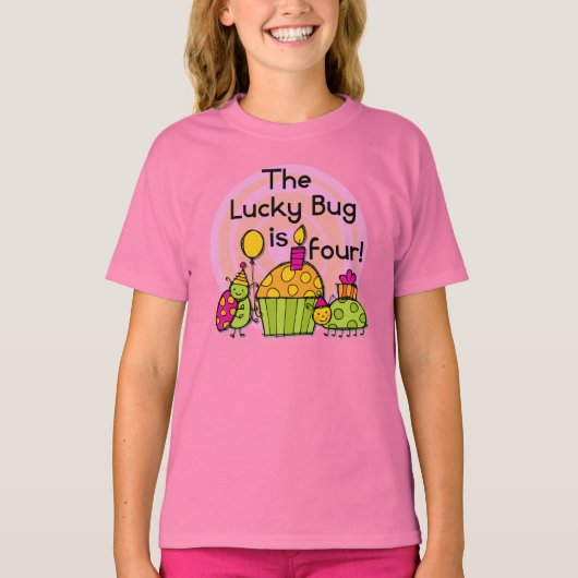 Lucky Bug Cupcake 4th Birthday T-shirts et cadeaux (Devant)