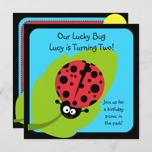 Lucky Bug Customisé Invitations d'anniversaire (Devant / Derrière)