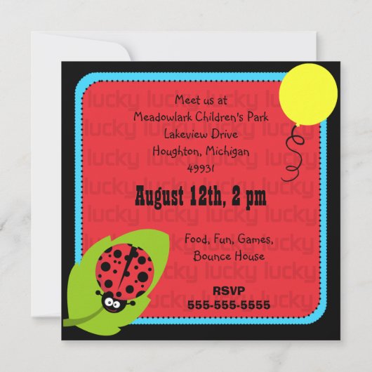 Lucky Bug Customisé Invitations d'anniversaire (Dos)