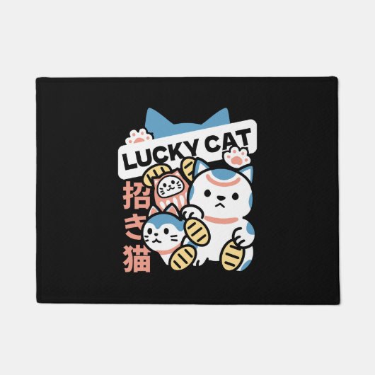 Lucky Cat Art – Maneki Neko with Gold Coin Deurmat (Voorkant)