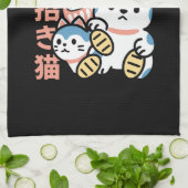 Lucky Cat Art – Maneki Neko with Gold Coin Theedoek (Gevouwen)