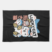 Lucky Cat Art – Maneki Neko with Gold Coin Theedoek (Horizontaal)