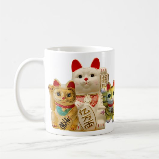 Lucky Cat Japanse Good Luck Waving Cats Group Koffiemok (Links)