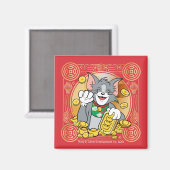 Lucky Cat Jerry met Gold Sycees Magneet (Voorkant / Achterkant)