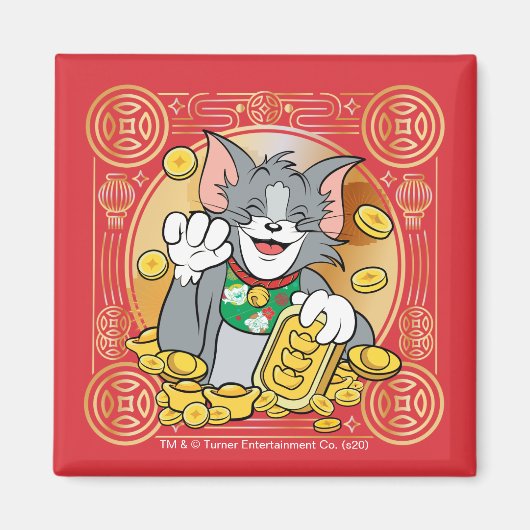 Lucky Cat Jerry met Gold Sycees Magneet (Voorkant)