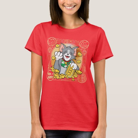 Lucky Cat Jerry met Gold Sycees T-shirt (Voorkant)
