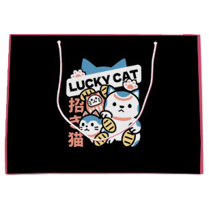 Lucky Cat Kunst – Maneki Neko met Gouden Munt Groot Cadeauzakje