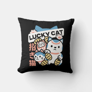 Lucky Cat Kunst – Maneki Neko met Gouden Munt Kussen