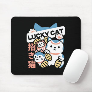 Lucky Cat Kunst – Maneki Neko met Gouden Munt Muismat