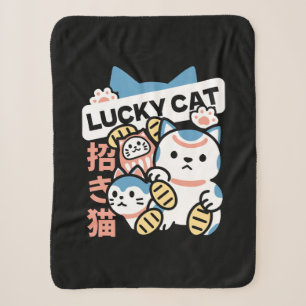Lucky Cat Kunst – Maneki Neko met Gouden Munt Sherpa Deken