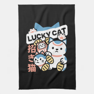Lucky Cat Kunst – Maneki Neko met Gouden Munt Theedoek