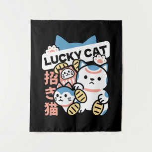 Lucky Cat Kunst – Maneki Neko met Gouden Munt Wandkleed