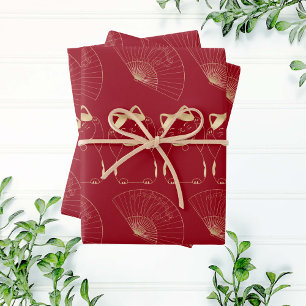 Lucky Cat Maneki Neko Asian Good Fortune Red Gold Inpakpapier Vel