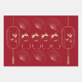 Lucky Cat Maneki Neko Asian Good Fortune Red Gold Inpakpapier Vel (Voorkant 3)