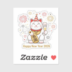 Lucky Cat Maneki Neko 'Gelukkig Nieuwjaar 2026' Sticker