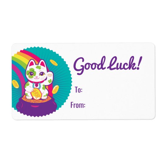 Lucky Cat Maneki Neko Good Luck Pot of Gold Etiket (Voorkant)