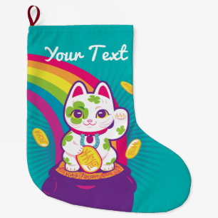 Lucky Cat Maneki Neko Good Luck Pot of Gold Grote Kerstsok