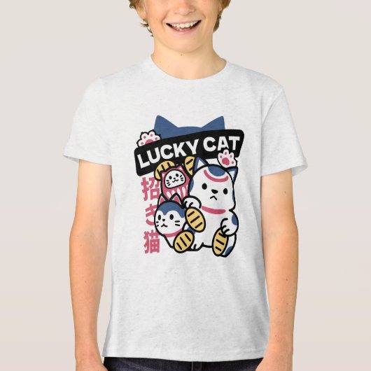 Lucky Cat Maneki Neko – Japanese Fortune Cat  Tri-Blend Shirt (Voorkant)
