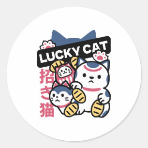 Lucky Cat Maneki Neko – Japanse Gelukskat  Ronde Sticker