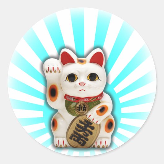 Lucky Cat (Maneki-neko) Ronde Sticker (Voorkant)