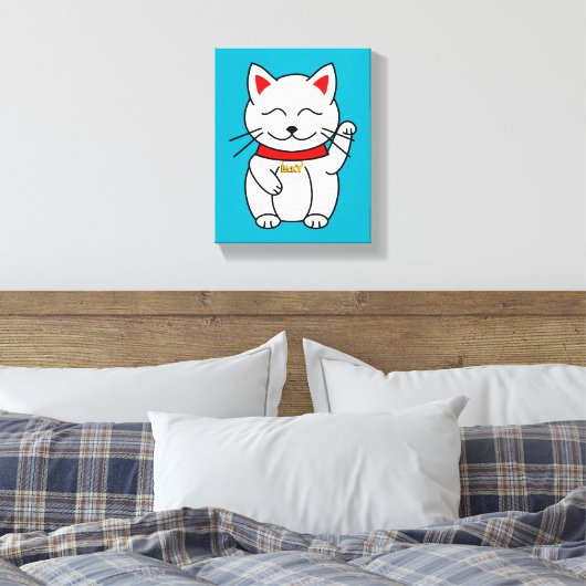 Lucky Cat Minimalist Art Canvas Print (Insitu (Slaapkamer))