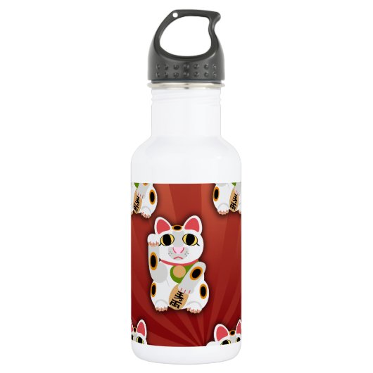 Lucky Cat Pattern Cartoon Fortune Pet White Kat Waterfles (Voorkant)