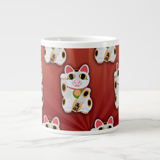 Lucky Cat Pattern Fortune Pet White Kat Art Jumbo Beker (Voorkant)