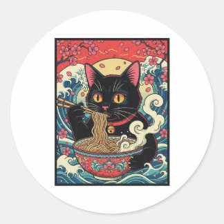 Lucky Cat Ramen Noodle Art Ronde Sticker