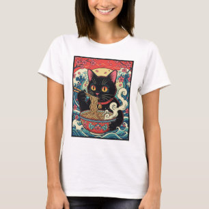 Lucky Cat Ramen Noodle Art T-shirt