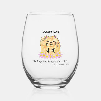 Lucky Cat - Rijkdom verzamelt zich in een dankbare Wijnglas Zonder Voet