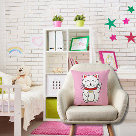 Lucky Cat voor Cat Lovers Roze Sierkussen