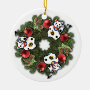 Lucky Cat Wreath Ornament