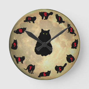 Lucky Cats and the Moon (red number addition) Ronde Klok
