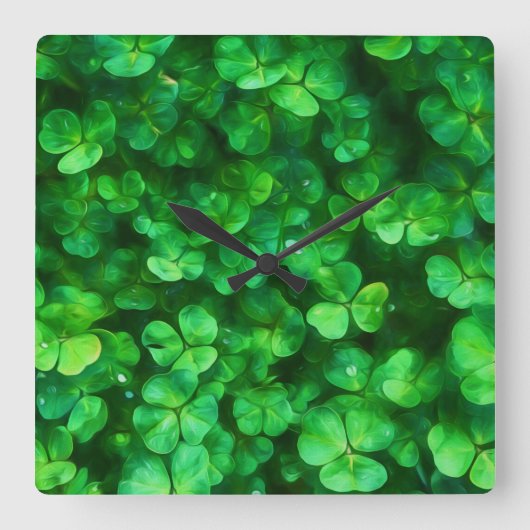 Lucky Celtic Irish Green Shamrocks Vierkante Klok (Voorkant)